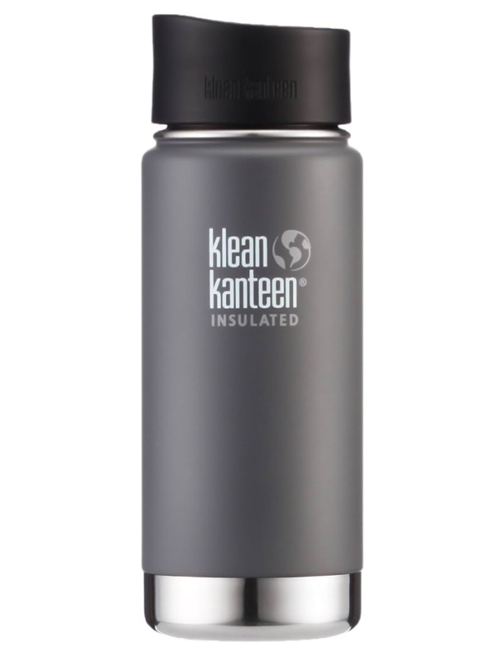 NWT Klean Kanteen Wide Insulated Stainless Steel 16 oz Bottle Gray w/2 Cafe Caps - Picture 2 of 3